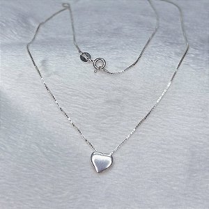 Colar Coração Liso 45cm - Prata 925