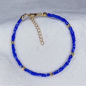 Pulseira Cristais Quadrados c/ Bolinhas Douradas 16cm - Banho de Ouro 18k