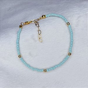 Pulseira Miçanga e Bolinhas Douradas 15cm - Banho de Ouro 18k