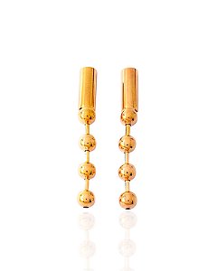 Brinco Tubo c/ Bolinhas 5cm - Banho de Ouro 18k