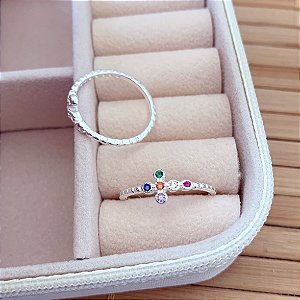 Anel Cruz Cravejada Colorida - Prata 925