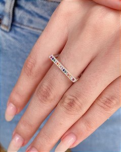 Anel Quadrado Cravejado Colorido - Prata 925