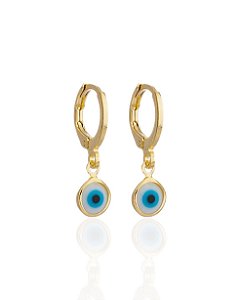 Brinco Argolinha c/ Pingente Olho Grego - Banho de Ouro 18k