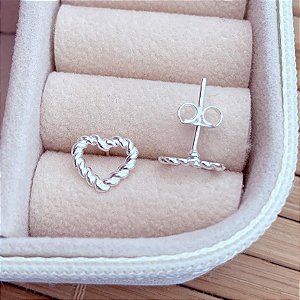 Brinco Coração Torcido Vazado Grande - Prata 925