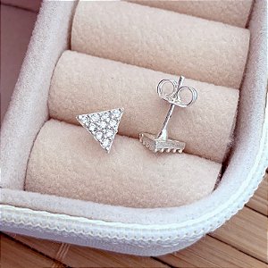Brinco Triangulo Cravejado Cristal Pequeno - Prata 925