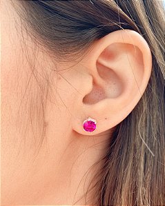 Brinco Ponto de Luz Fucsia 6mm - Prata 925