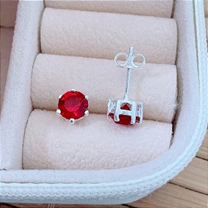 Brinco Ponto de Luz Vermelho 6mm - Prata 925
