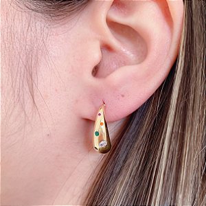 Brinco Argolinha Gota c/ Zirconia Colorida - Banho de Ouro 18k