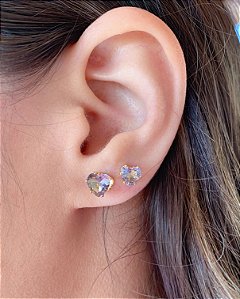 Brinco Duo Coração Zircônia - Banho de Ouro 18k