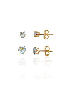 Brinco Duo Coração Zircônia - Banho de Ouro 18k