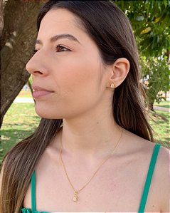 Conjunto Colar + Brinco Zircônia Oval 45cm - Banho a Ouro 18k