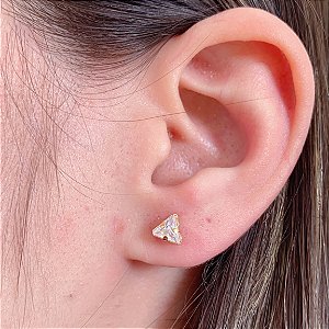 Brinco Triângulo Zircônia Incolor Pequeno - Banho de Ouro 18k