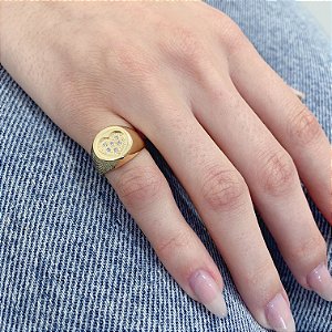 Anel Dedinho Coração Cravejado - Banho a Ouro 18k