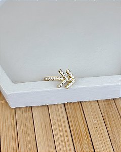 Brinco Piercing Fake Seta Dupla Cravejada c/ Zirconia Incolor - Banho de Ouro 18k