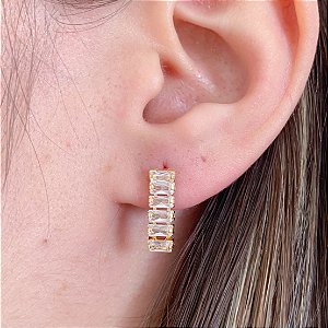 Brinco Riviera Zirconia Baguete Incolor - Banho de Ouro 18k