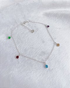 Pulseira 5 Zircônias Colors 22,5cm - Prata 925