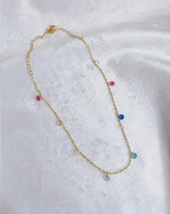 Colar Chocker Cristais Colors 39cm - Banho de Ouro 18k