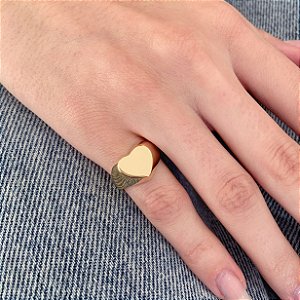 Anel Dedinho Coração Liso - Banho a Ouro 18k