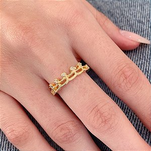 Anel Meia Coroa c/ Zirconias - Banho a Ouro 18k