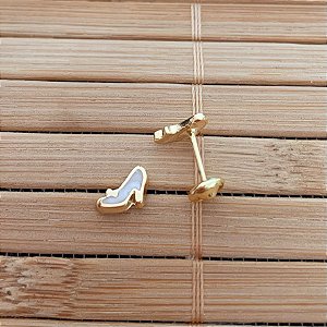 Brinco Infantil Sapato Resina Perolada - Banho de Ouro 18k