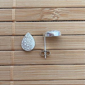 Brinco Gota Cravejada 1cm - Prata 925