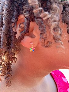Brinco Infantil Borboleta Pendurada Resina Colorido + Strass - Banho de Ouro 18k