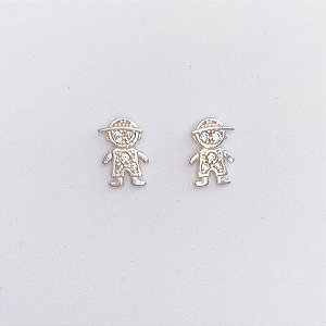 Brinco Menino Cravejado 1cm - Prata 925
