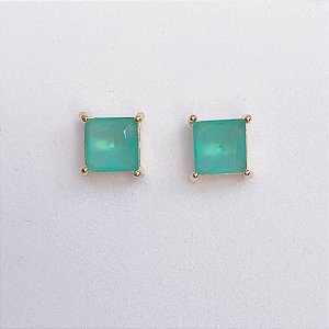 Brinco Quadrado Turmalina Leitoso 0,6cm - Banho de Ouro 18k