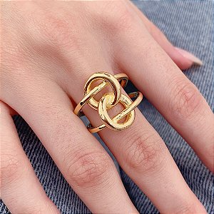 Anel 2 Elos Entrelaçados - Banho a Ouro 18k