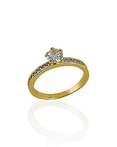 Anel Solitário + Cravejado - Banho a Ouro 18k