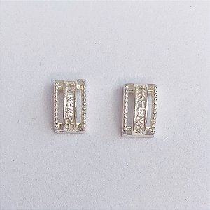 Brinco 3 Linhas c/ Meio Cravejado 0,9cm - Prata 925