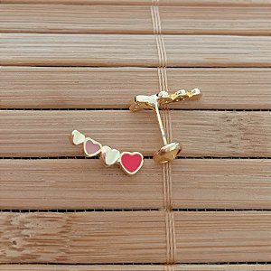 Brinco Infantil Corações Resina Rosa - Banho de Ouro 18k
