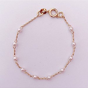 Pulseira Infantil Mini Perola 14cm - Banho de Ouro 18k