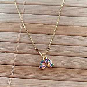 Colar Infantil Nuvem Cravejada Colorida 35cm - Banho de Ouro 18k