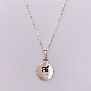 Colar Fé Redondo c/ Coração 45cm - Prata 925