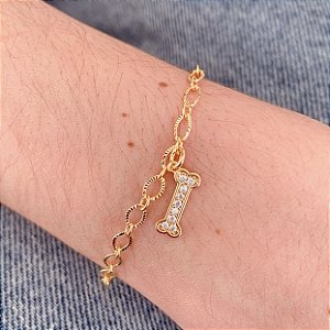 Pulseira Ossinho Cravejado - Banho de Ouro 18k