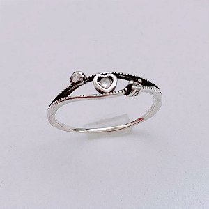 Anel Mini Coração Zirconia + 2 Zirconia Envelhecido - Prata 925