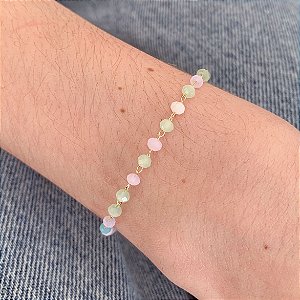 Pulseira Cristais Coloridos - Banho de Ouro 18k