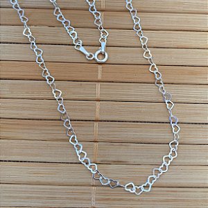 Colar Elos Coração 80cm - Prata 925
