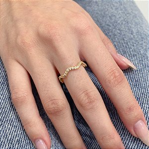 Anel Zig Zag Cravejado - Banho a Ouro 18k