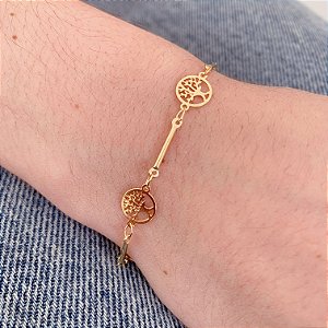 Pulseira Canutilho c/ Arvore da Vida Vazada - Banho de Ouro 18k