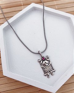 Colar Pipoca Menina Balanço envelhecido 2,7cm x 1,5cm 45cm - Prata 925