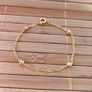 Pulseira Infantil Bolinhas Corrente Singapura - Banho de Ouro 18k