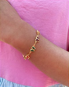 Pulseira Infantil Borboletas Coloridas - Banho de Ouro 18k