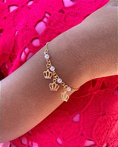 Pulseira Infantil Coroa + Perola - Banho de Ouro 18k