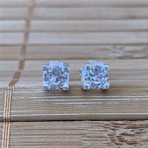 Brinco Solitário Caixa Quadrada Grande - Prata 925