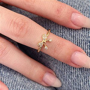 Anel Falange Laço Cravejado - Banho de Ouro 18k
