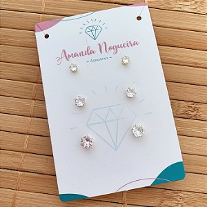 Brinco Trio Zircônia Redonda - Banho de Ouro 18k