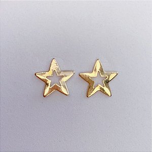 Brinco Estrela Lisa Pequena Vazada - Banho de Ouro 18k
