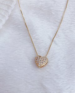 Colar Coração Cravejado 40cm + 10cm extensor - Banho de Ouro 18k